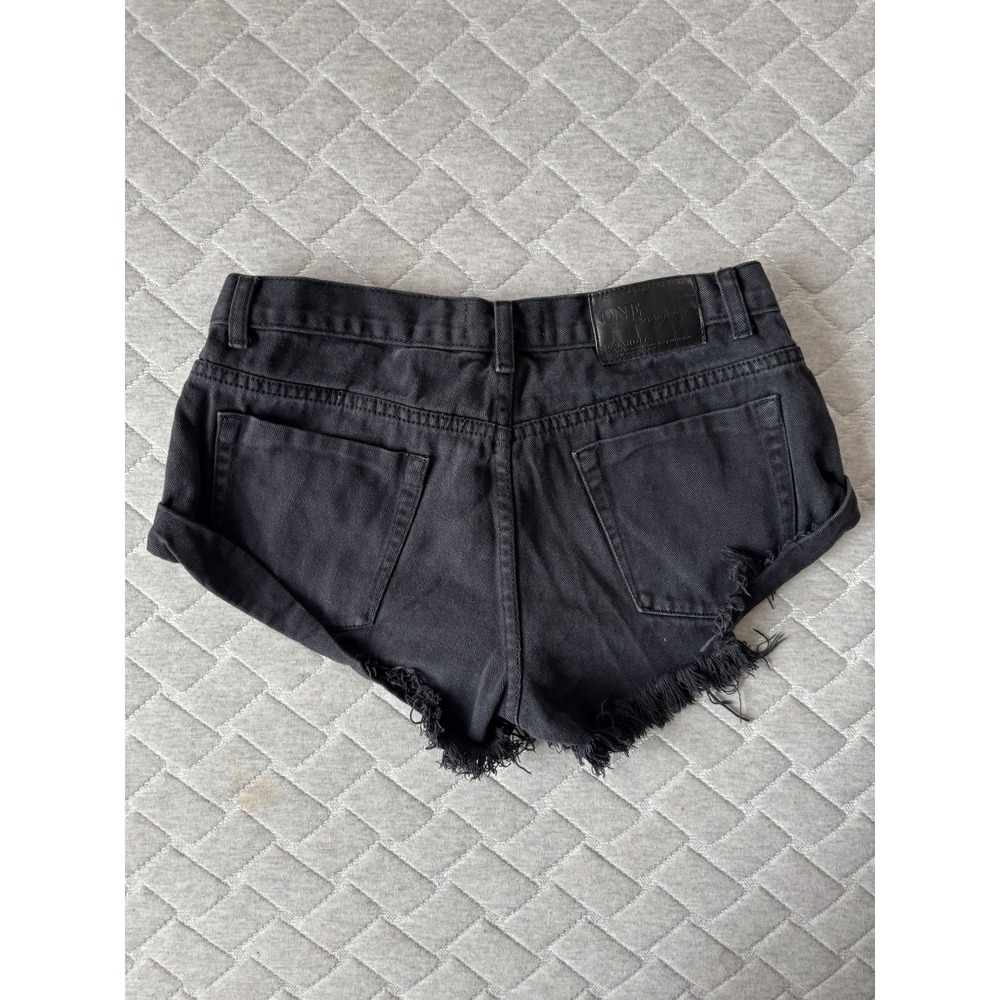 One X Oneteaspoon Shorts Womens 28 Black Denim Cutoff Frayed Hem Distressed - Picture 2 of 7